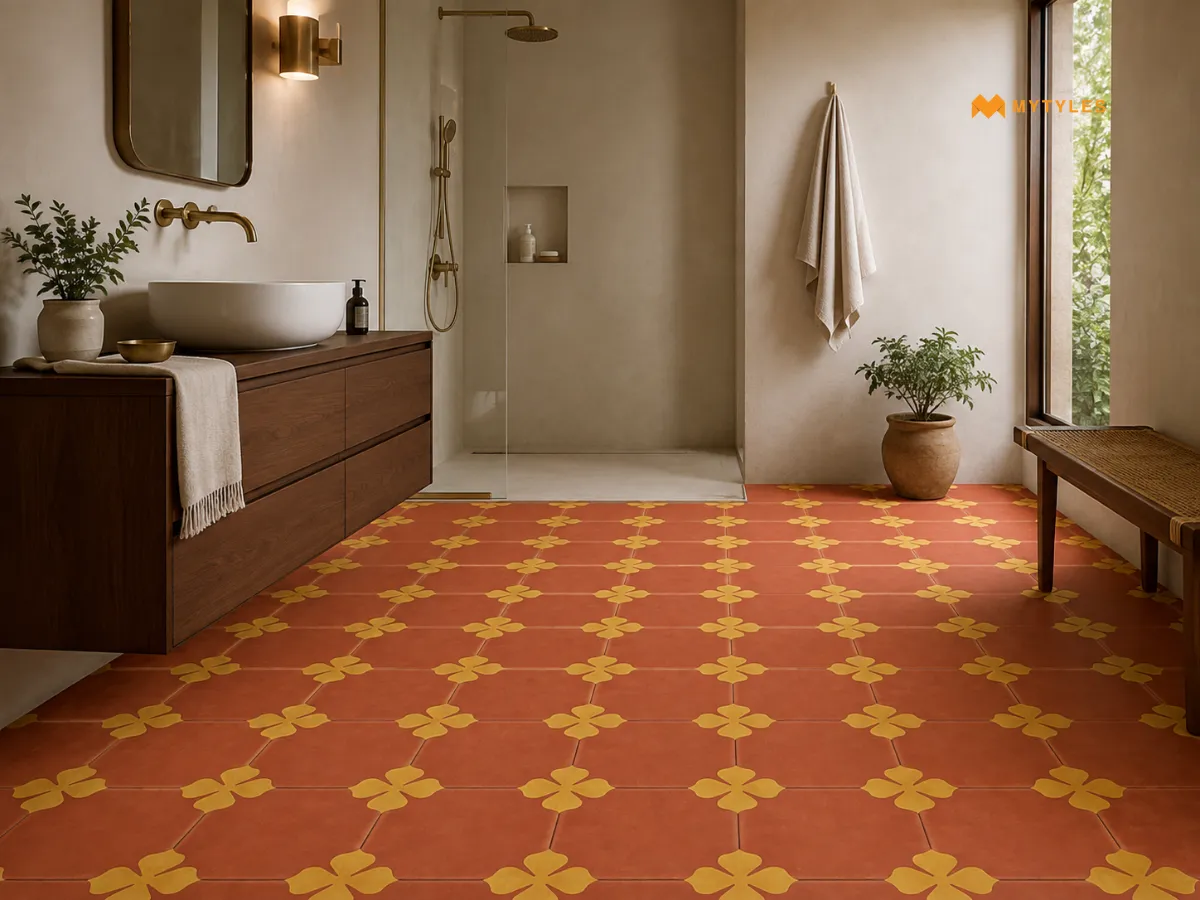 Red Moroccan Bathroom Floor Tile